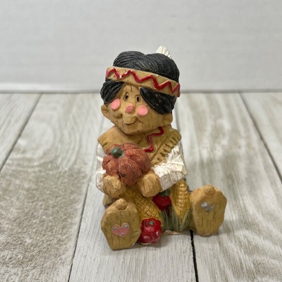Vintage Native American Boy and Girl Figurines Thanksgiving Children Resin - Picture 2 of 10